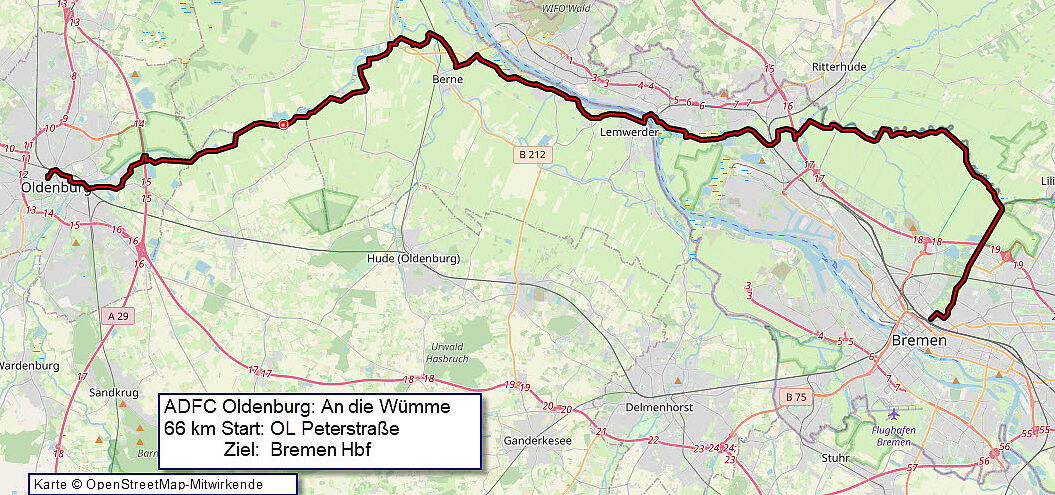 Grafik Karte mit gpx-Datei "an die Wümme"